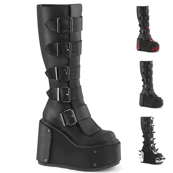 Wedge Heel Platform Gothic Lace Up Knee High Boots - Picture 2 of 5